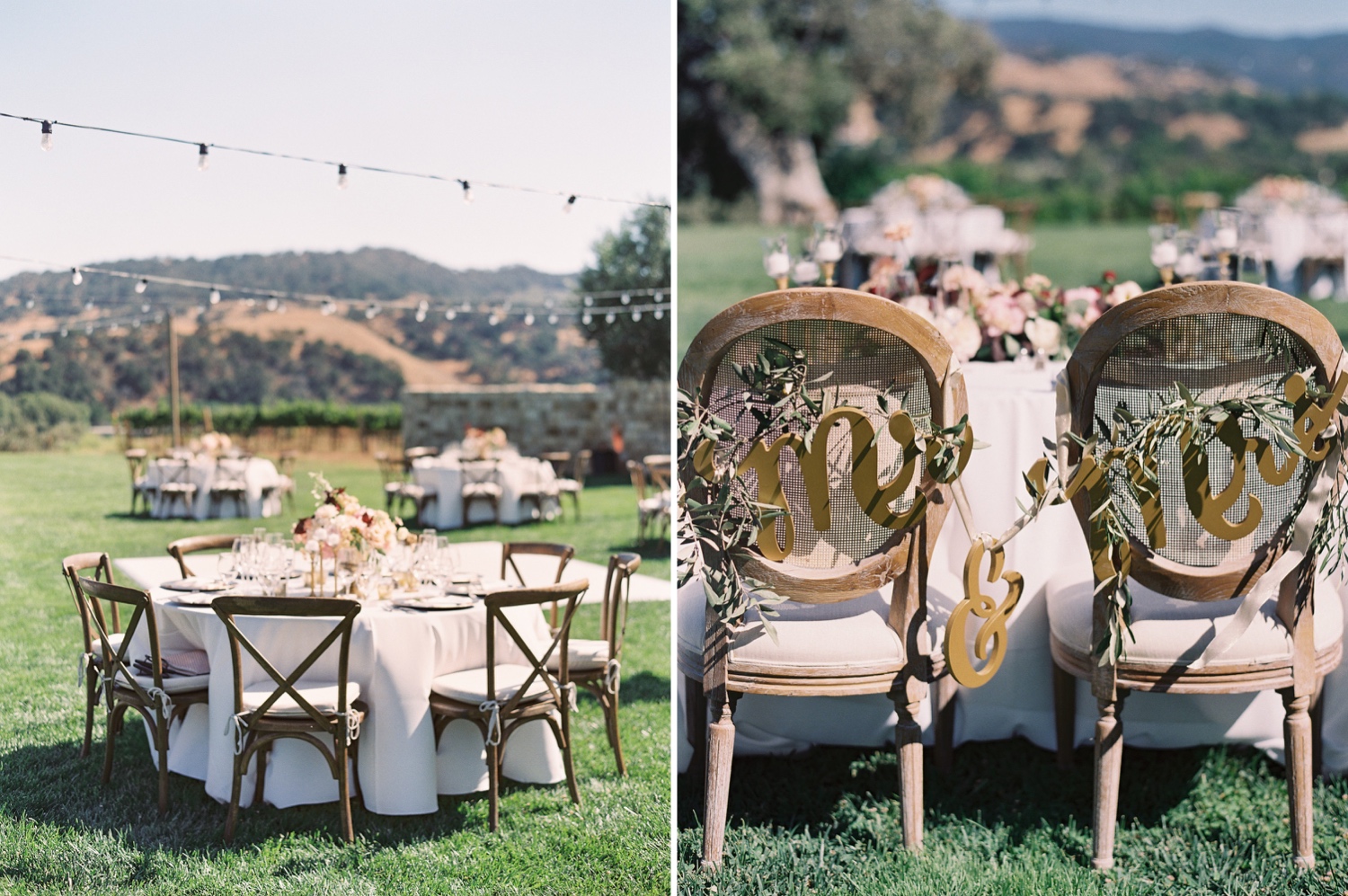 Rustic and modern outdoor wedding tabletops and decor at winery